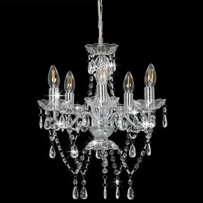 Lustre com contas de cristal redondo prateado 5 x E14