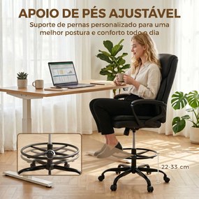 Cadeira de Desenho Cadeira de Escritório Ergonómica Giratória com Altura e Descanso para os Pés Ajustável Preto