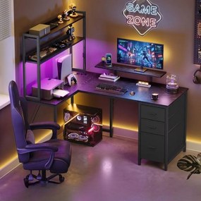 Secretária de canto em forma de L, 140 x 100 x 150 cm, com LED Preto