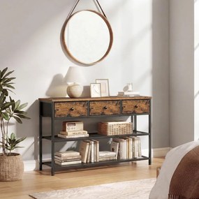 Mesa consola 30 x 98,8 x 78,7 cm  com 3 gavetas forradas a tecido Castanha