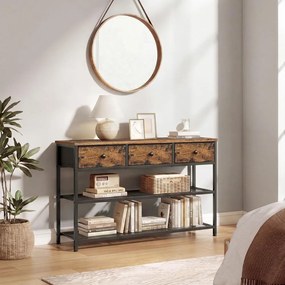 Mesa consola 30 x 98,8 x 78,7 cm  com 3 gavetas forradas a tecido Castanha
