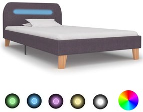 vidaXL Estrutura cama c/ LEDs em tecido 90x200 cm cinzento-acastanhado