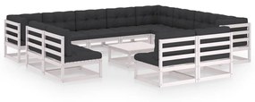 13 pcs conj. lounge de jardim c/ almofadões pinho maciço branco