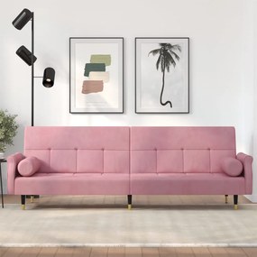 Sofá-cama com almofadões veludo rosa