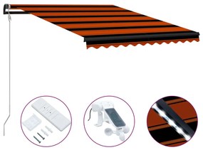 vidaXL Toldo retrátil c/ sensor vento e LED 300x250cm laranja/castanho
