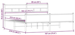 Estrutura de cama sem colchão 183x213cm metal carvalho fumado