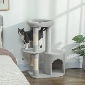 Arranhador  para gatos com torre de brincadeiras, arranhadores, plataforma, compartimentos abertos, bola e tecido felpudo, 60 x 45 x 90 cm, cinzento c
