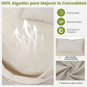 Cadeira de baloiço com suporte de altura ajustável de jardim exterior com estrutura, suporte para telemóvel, almofada e bolso lateral bege
