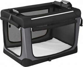 Caixa de transporte para cães pequenos, bolsa dobrável para cães com portas e bolsos em tecido de malha, viagens 60 x 42 x 42 cm preto