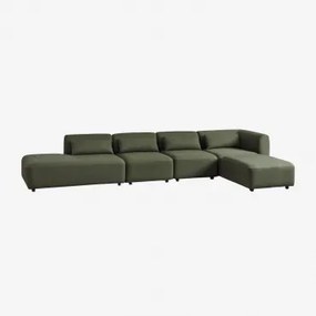 Sofá Modular De Canto De 4 Peças Com Chaise Longue Esquerda E Pufe Fogler Chenille Verde Sálvia - Sklum