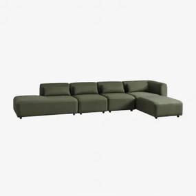 Sofá Secional De Canto Fogler De 4 Peças Com Chaise Longue E Pufe À Esquerda Chenille Verde Sálvia - Sklum