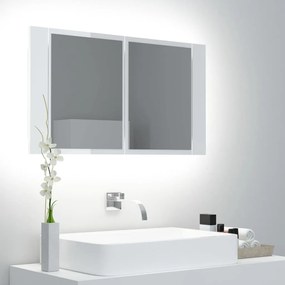 804969 vidaXL Armário espelhado casa de banho LED acrílico branco brilhante