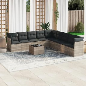 10 pcs conj. sofás jardim com almofadões vime PE cinzento-claro
