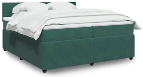 Cama com molas/colchão 200x200 cm veludo verde-escuro
