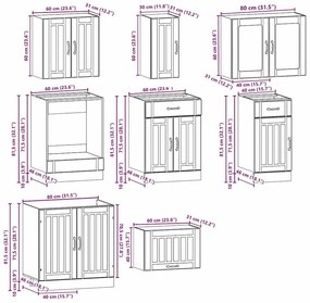 8 peças armário de cozinha conjunto Kalmar branco brilhante