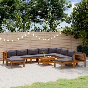 11 pcs conjunto lounge de jardim com almofadões acácia maciça