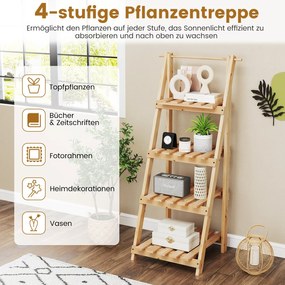 Suporte para plantas 28 x 52 x 109 cm de madeira de abeto de 4 prateleiras Natural