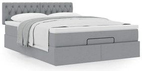 Cama otomana com colchão 140x190 cm tecido cinzento claro