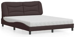 Cama com colchão 160x200 cm tecido castanho-escuro