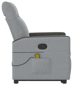 Poltrona reclinável massagens tecido cinzento-claro
