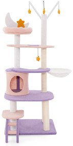 Torre alta para gatos de vários níveis de 167 cm com postes de arranhar revestidos de sisal - Roxo