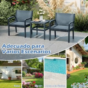 Conjunto de móveis de jardim de 3 peças com 2 cadeiras de rattan e mesa auxiliar de rattan PP Cinzento
