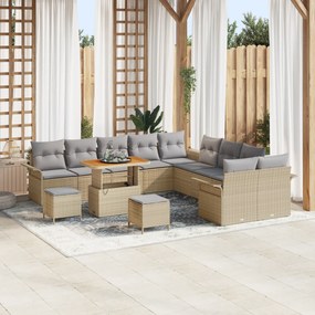 Conjunto de Sofás de Jardim de 13 Peças com Almofadas Bege Rattan Sint