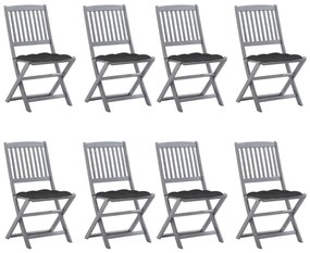 vidaXL Cadeiras de exterior dobráveis 8pcs c/ almofadões acácia maciça