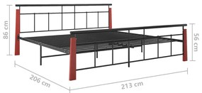 Estrutura de cama 200x200 cm metal/madeira de carvalho maciça
