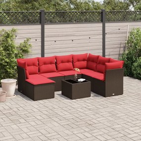 vidaXL 8 pcs conjunto sofás de jardim c/ almofadões vime PE castanho