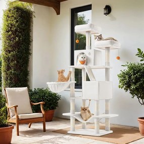 Arranhador para Gatos grande com 13 colunas para arranhar 55 x 45 x 168 cm, branco creme