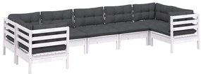 7 pcs conjunto lounge de jardim c/ almofadões pinho branco