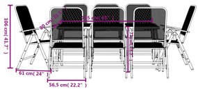 9 pcs conjunto de jantar para jardim rede de metal antracite