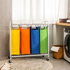 Carrinho de arrumação roupa suja 136 l com 4 cestos coloridos removíveis para roupa, casa de banho, carrinho de roupa com rodas Multicolorido