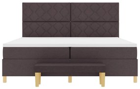 Cama Box Spring com Colchão e Banco Marrom Escuro 200x200 cm Tecido