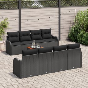 Conjunto de Sofá de Jardim vidaXL 9 Peças com Almofadas Preto Rattan S