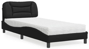 vidaXL Cama com colchão Hvar 90x190 cm couro artificial preto