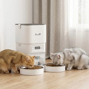 Dispensador automático de ração para gatos com temporizador, porcionamento e 2 tigelas de aço inox