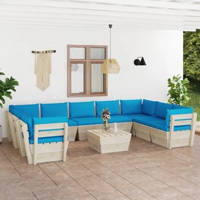 vidaXL 10 pcs conjunto lounge de paletes + almofadões madeira de abeto