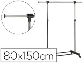 Cabide Extensível Unilux Com 4 Rodas Giratórias Com Altura Ajustável Preta / Cromada 80/150 cm