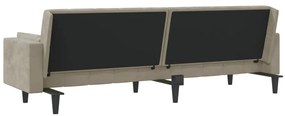Sofá-cama 2 lugares com duas almofadas veludo cinzento-claro