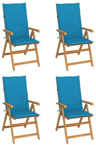 Cadeiras de jardim c/ almofadões azul 4 pcs teca maciça