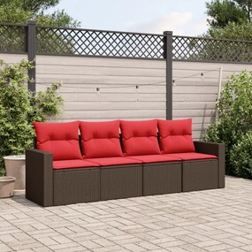 vidaXL 4 pcs conjunto sofás de jardim c/ almofadões vime PE castanho