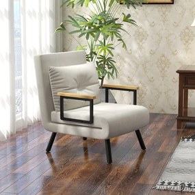 Poltrona convertível 4 em 1 63 L x 73 P x 81 A cm, cama individual, encosto com 5 posições, braços em madeira com almofada, tecido com efeito de velud