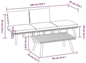 4 pcs conj. lounge jardim c/ almofadões madeira acácia maciça