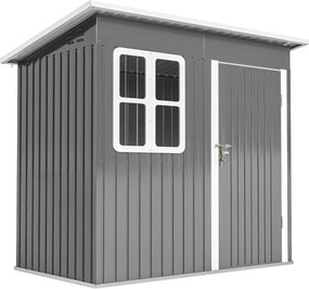 Abrigo de Jardim Exterior 2,55 m² 221x133x190 cm com Janela Porta com Fechadura e Ventilações Cinzento Escuro