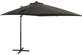 Guarda-sol jardim cantilever c/ poste/luzes LED 250cm antracite
