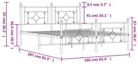 Estrutura de cama com cabeceira e pés 160x200 cm metal branco