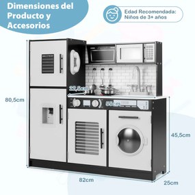 Cozinha de brincar para crianças com forno, máquina de lavar, micro-ondas, dispensador, sons e luzes. Brinquedo simbólico de chef para crianças com ma