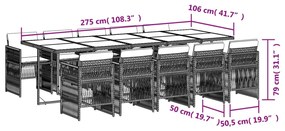 11 pcs conj. jantar jardim c/ almofadões vime PE bege misturado